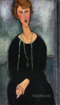 woman with a green necklace madame menier 1918 Amedeo Modigliani Oil Paintings